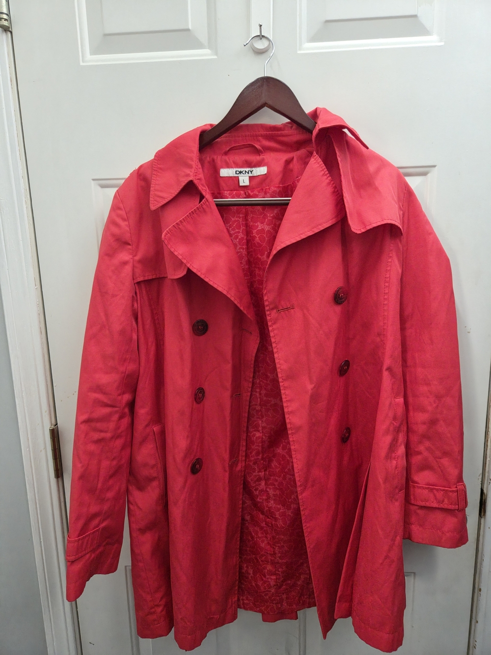 DKNY Women's Red Double-Breasted Trench Coat